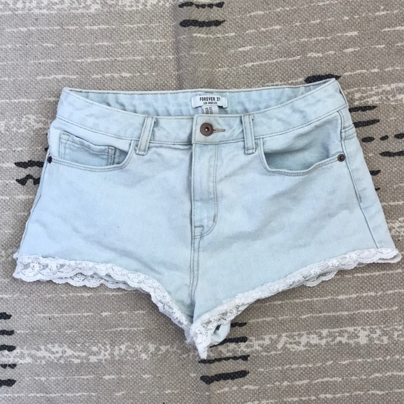 Forever 21 Laced Light Denim Shorts - Picture 1 of 5